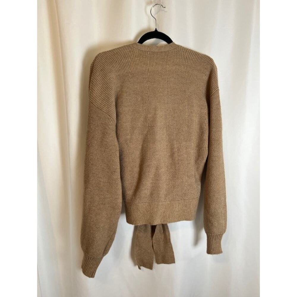 WAYF Women Brown Ribbed Tie-Front Cardigan L - Picture 2 of 7